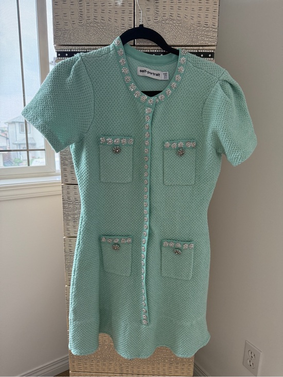 Self-Portrait Dresses & Skirts - Self-Portrait Seafoam Green Tweed Dress with Jeweled Trim